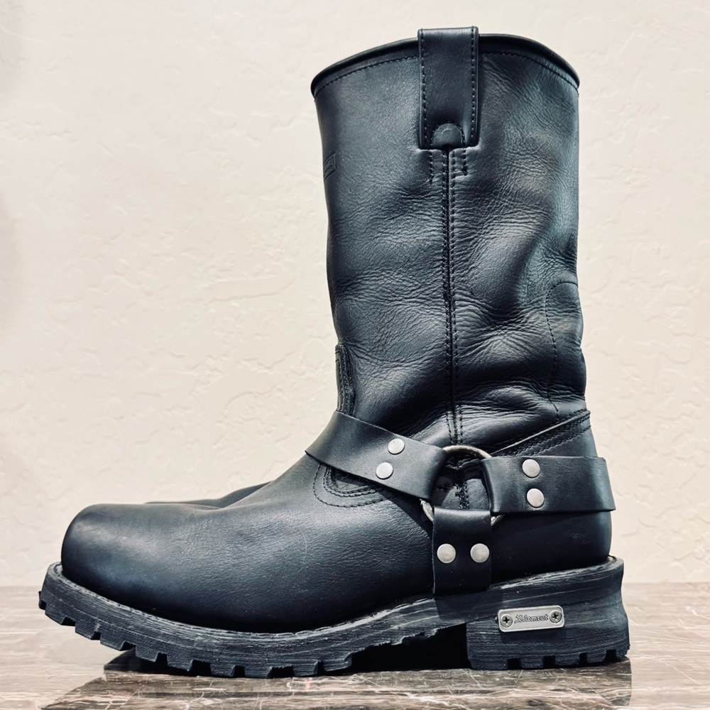 Black Leather Harness Moto Boots